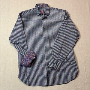 Luchiano Visconti Black Shirt Mens Small Long Sleeve Button Up Floral Striped